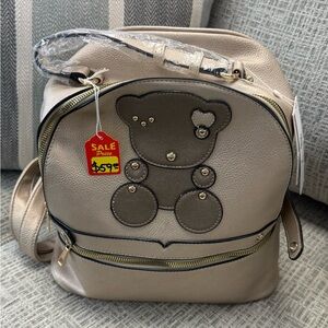 Chic Beige Backpack with Bear Design